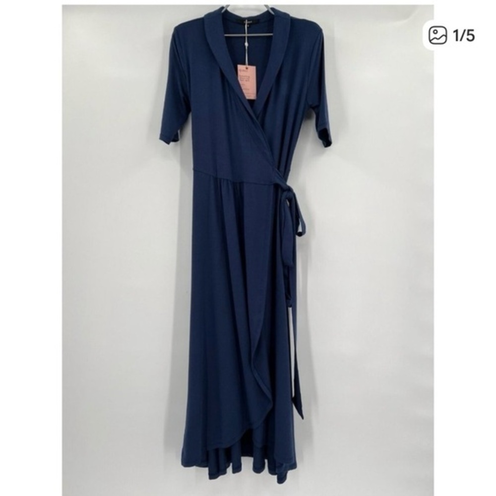 Quince Deep Navy Wrap-Front Maxi Dress